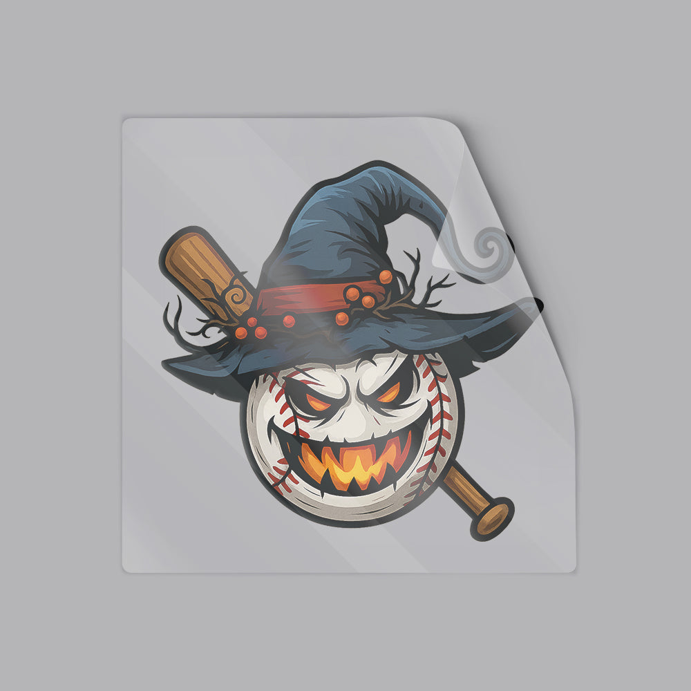 Halloween Baseball Sticker – Scary Pumpkin Face with Witch Hat & Bat, Waterproof Sports Decal for Car, Laptop & Helmet 6