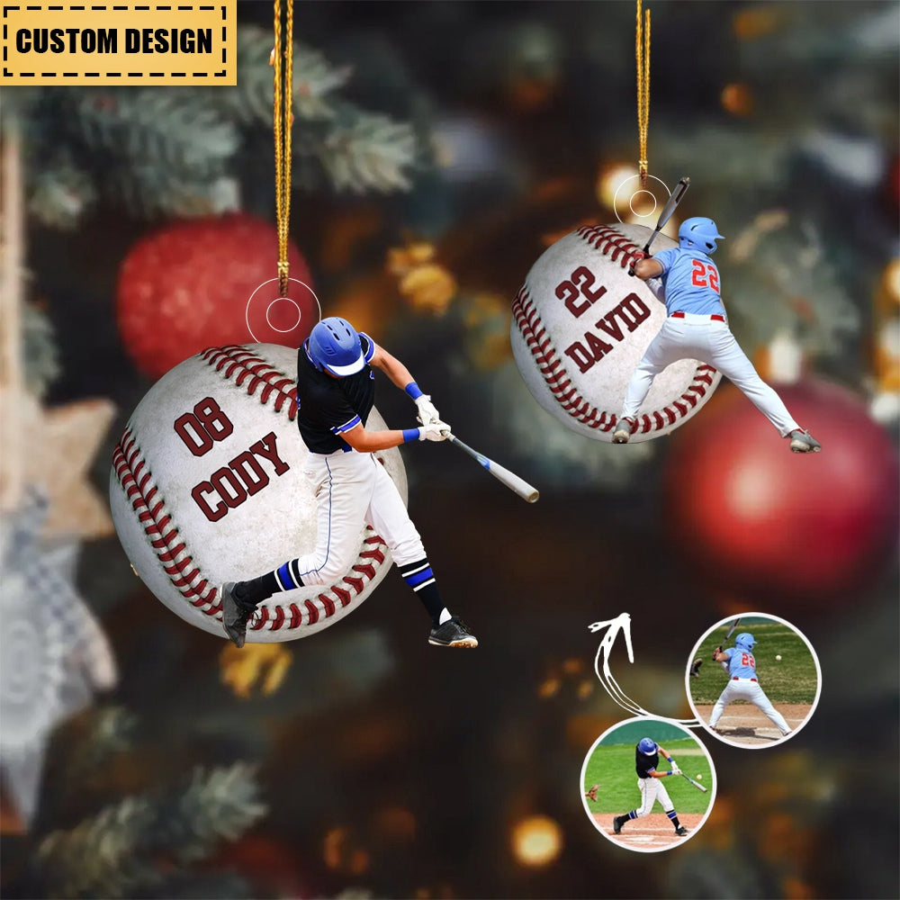 Baseball Players Personalized Custom Photo Christmas Gift for Baseball Lovers Acrylic Ornament - OR57