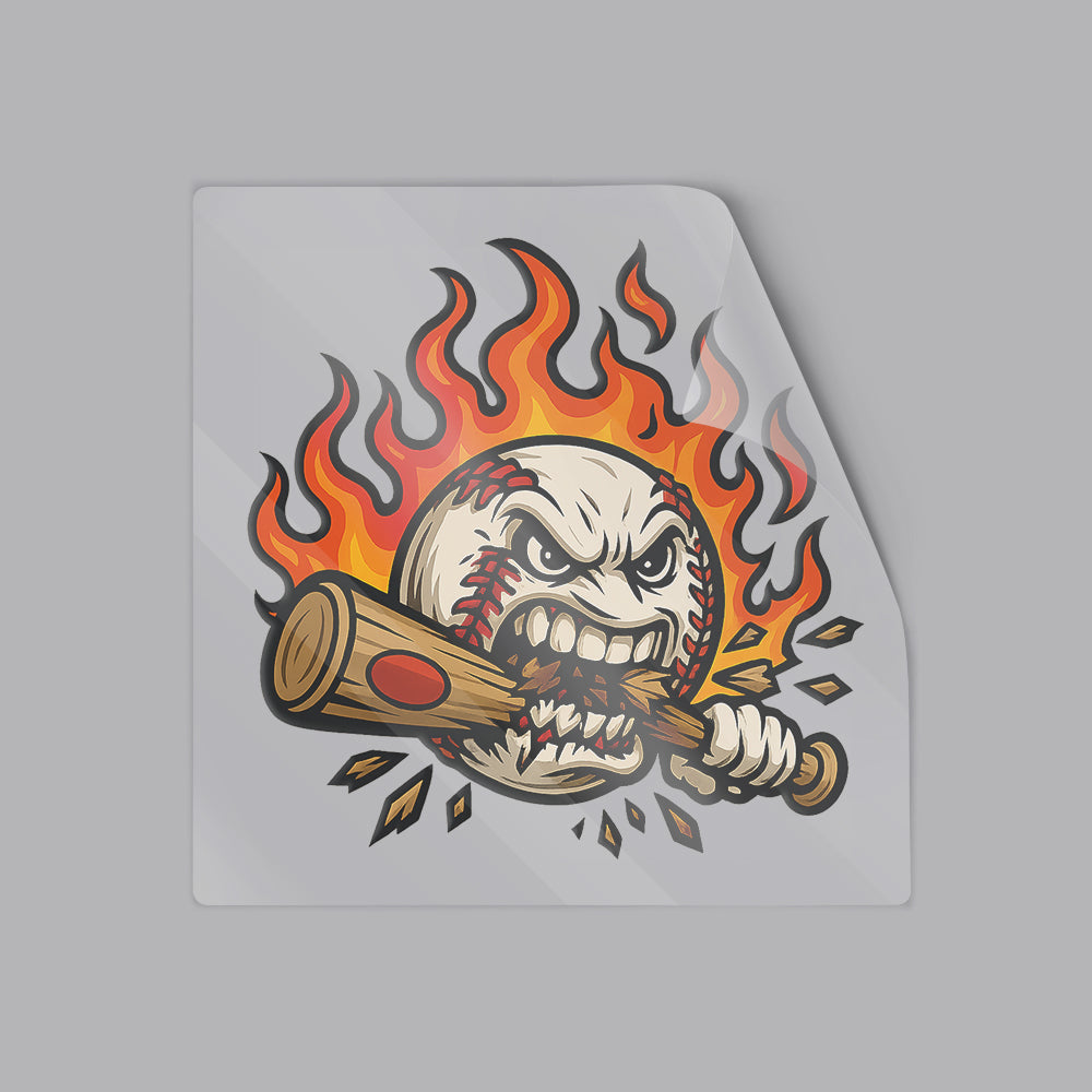 Flaming Angry Baseball Face Sticker – Aggressive Bat Bite Teeth Expression Decal Sticker 6