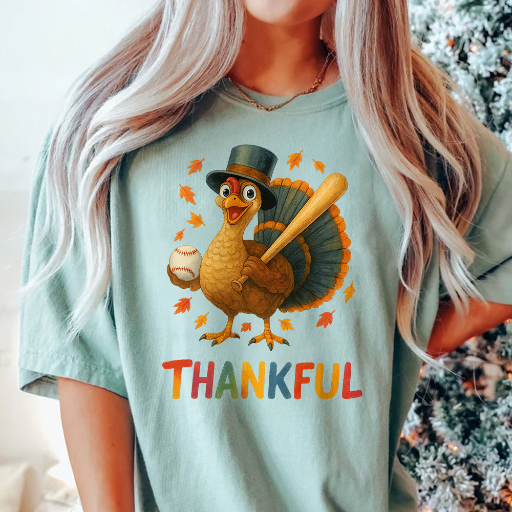 Thanksgiving Turkey Baseball T-Shirt – Funny Thankful Fall Sports Fan Gift T-Shirt 6