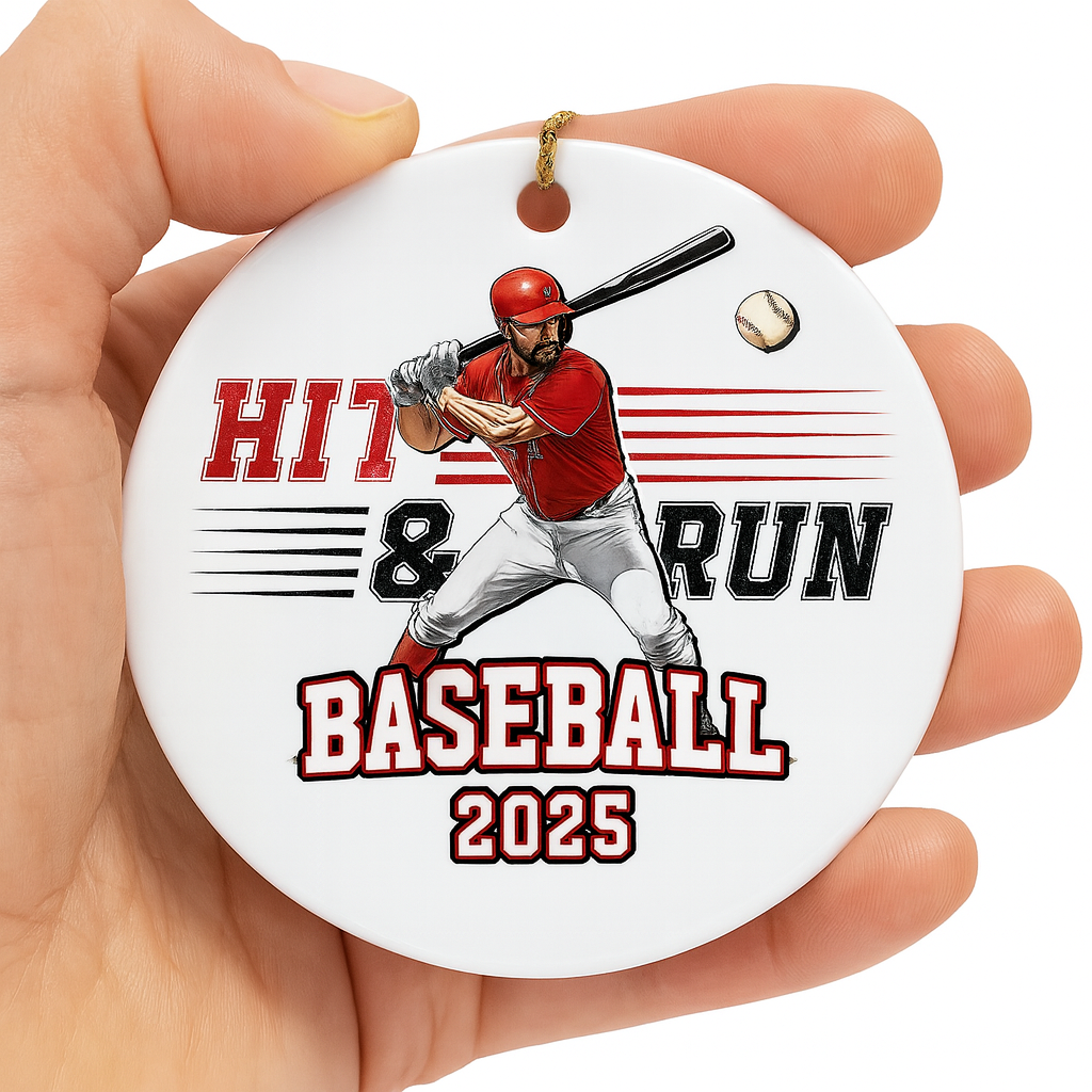 Baseball Player Christmas Ornament 2025, Double-Sided Ceramic Christmas Tree Decoration, Gifts for Boys Men Lovers Ornament 3