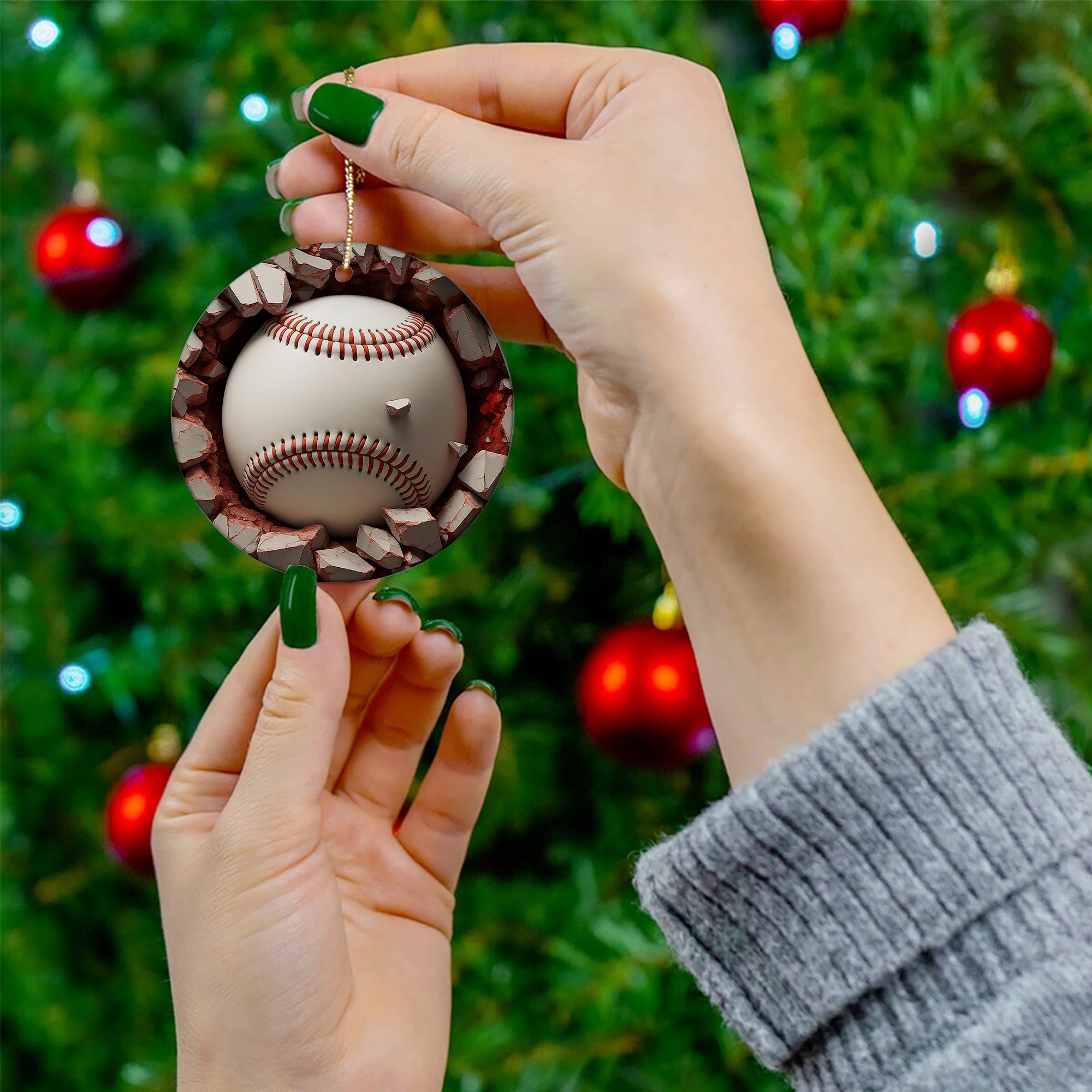 Christmas Tree Xmas Indoor Decor, Sport Gift Exchange Holiday, Baseball Break Through Acrylic Ornament