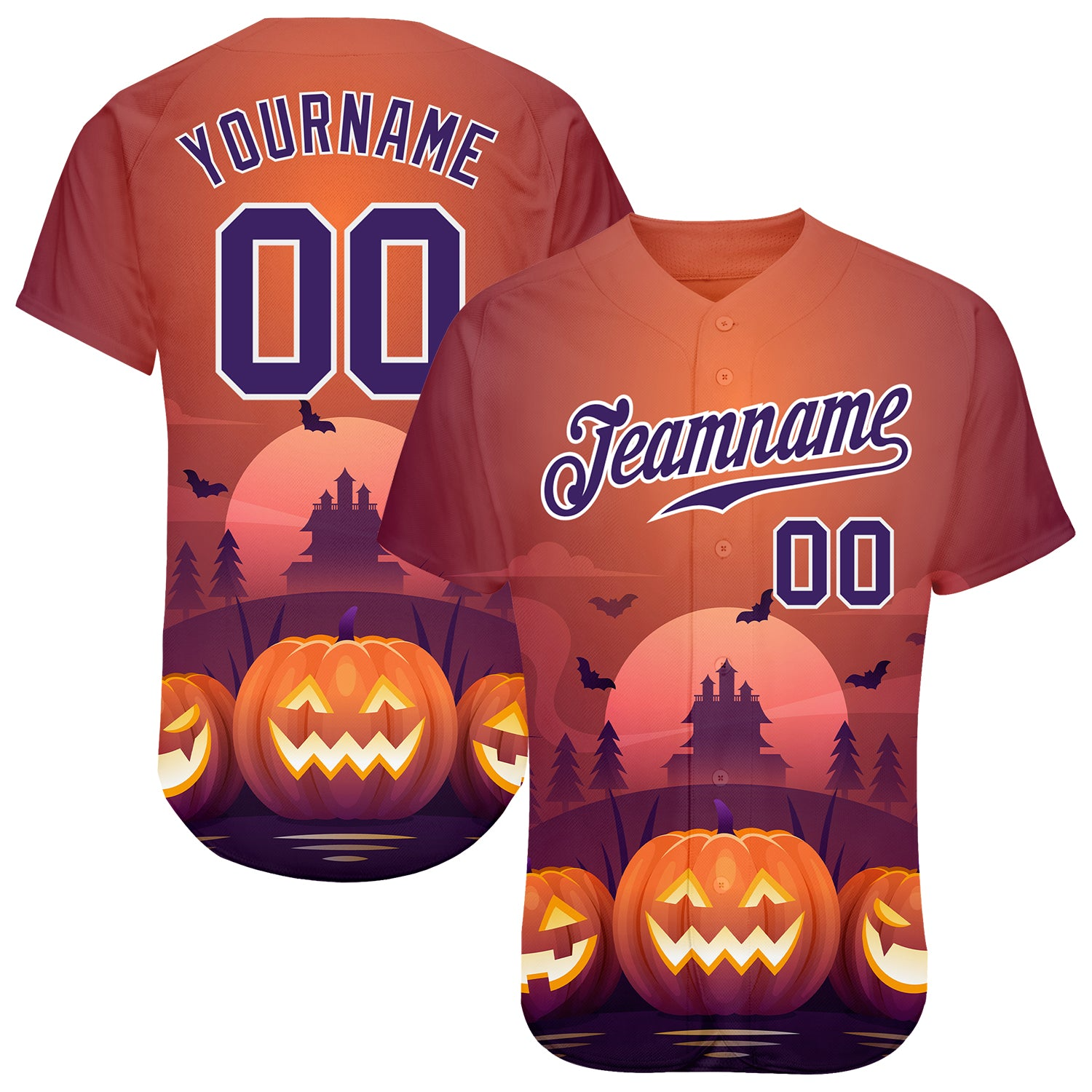 Custom 3D Pattern Halloween Pumpkins Horror Night Baseball Jersey