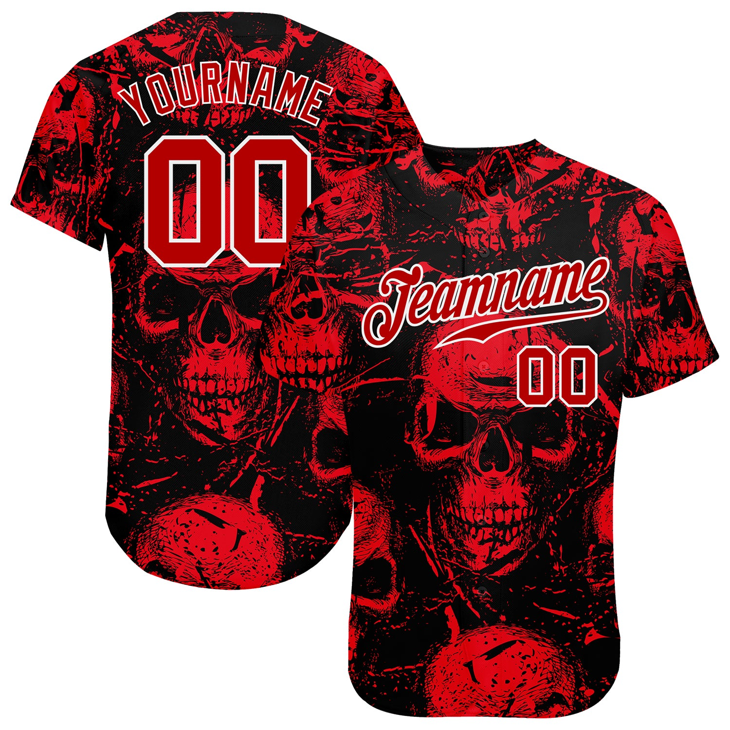Custom 3D Pattern Halloween Skulls Baseball Jersey