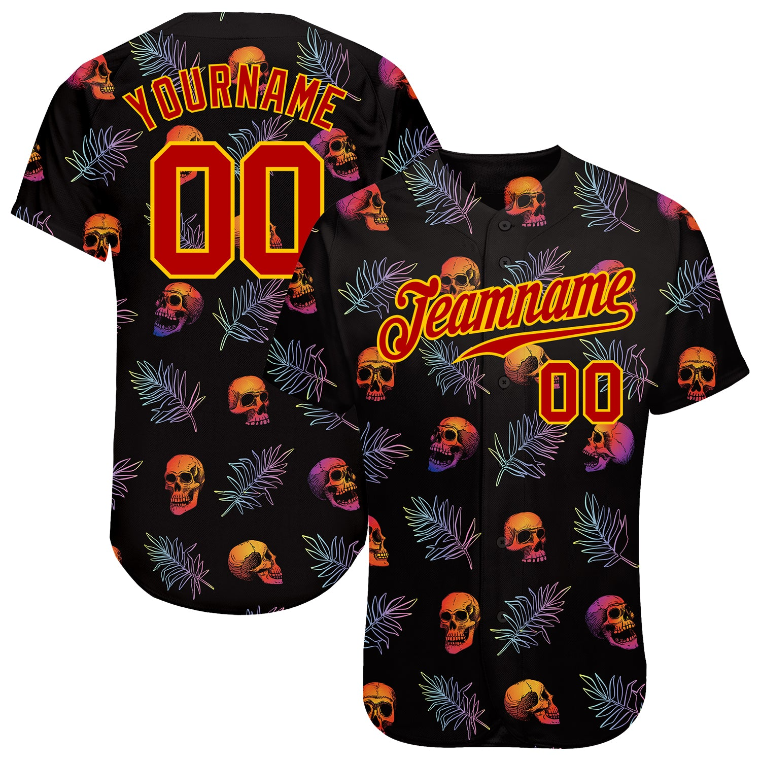 Custom 3D Pattern Halloween Skulls And Palm Leaves Baseball Jersey