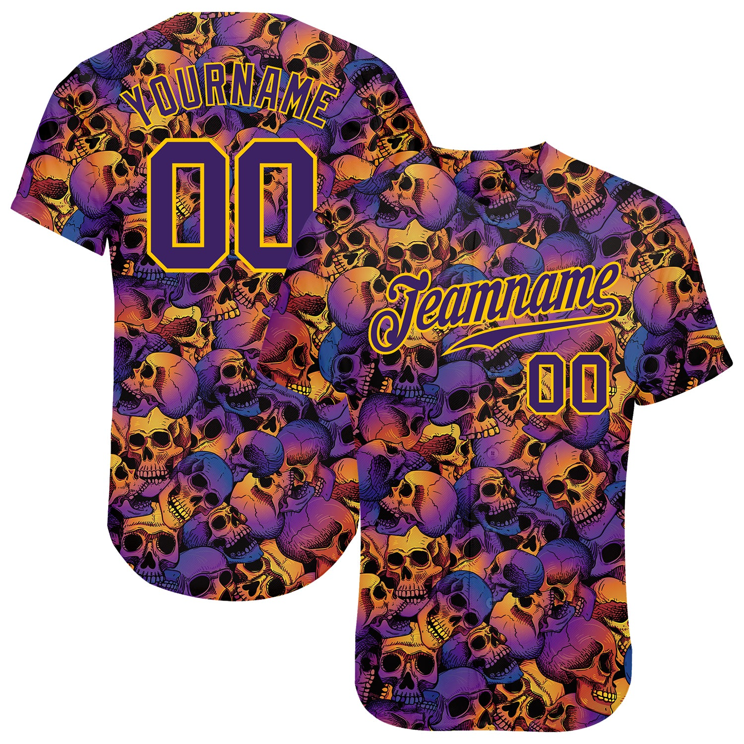 Custom 3D Pattern Halloween Skulls Baseball Jersey