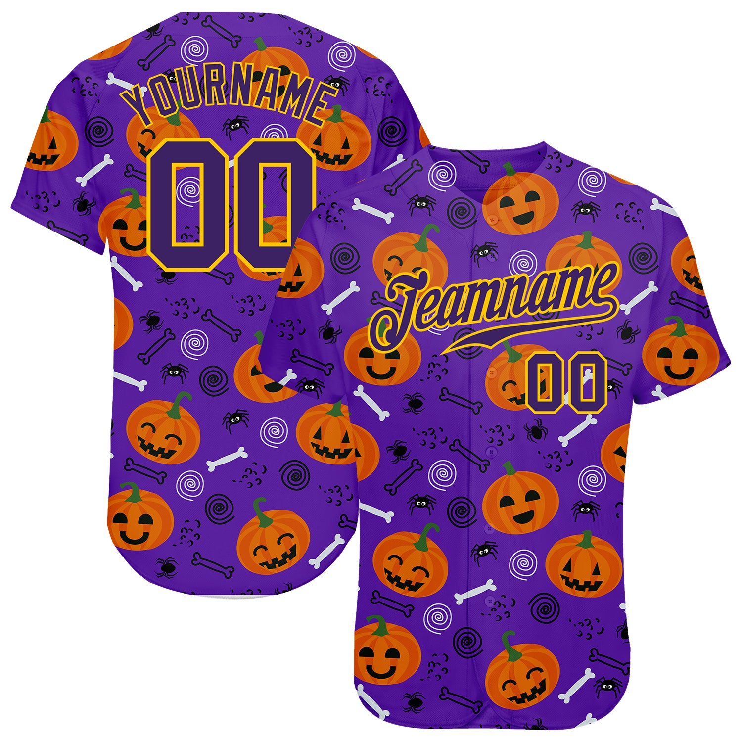 Custom 3D Pattern Halloween Pumpkins Authentic Baseball Jersey - JS66