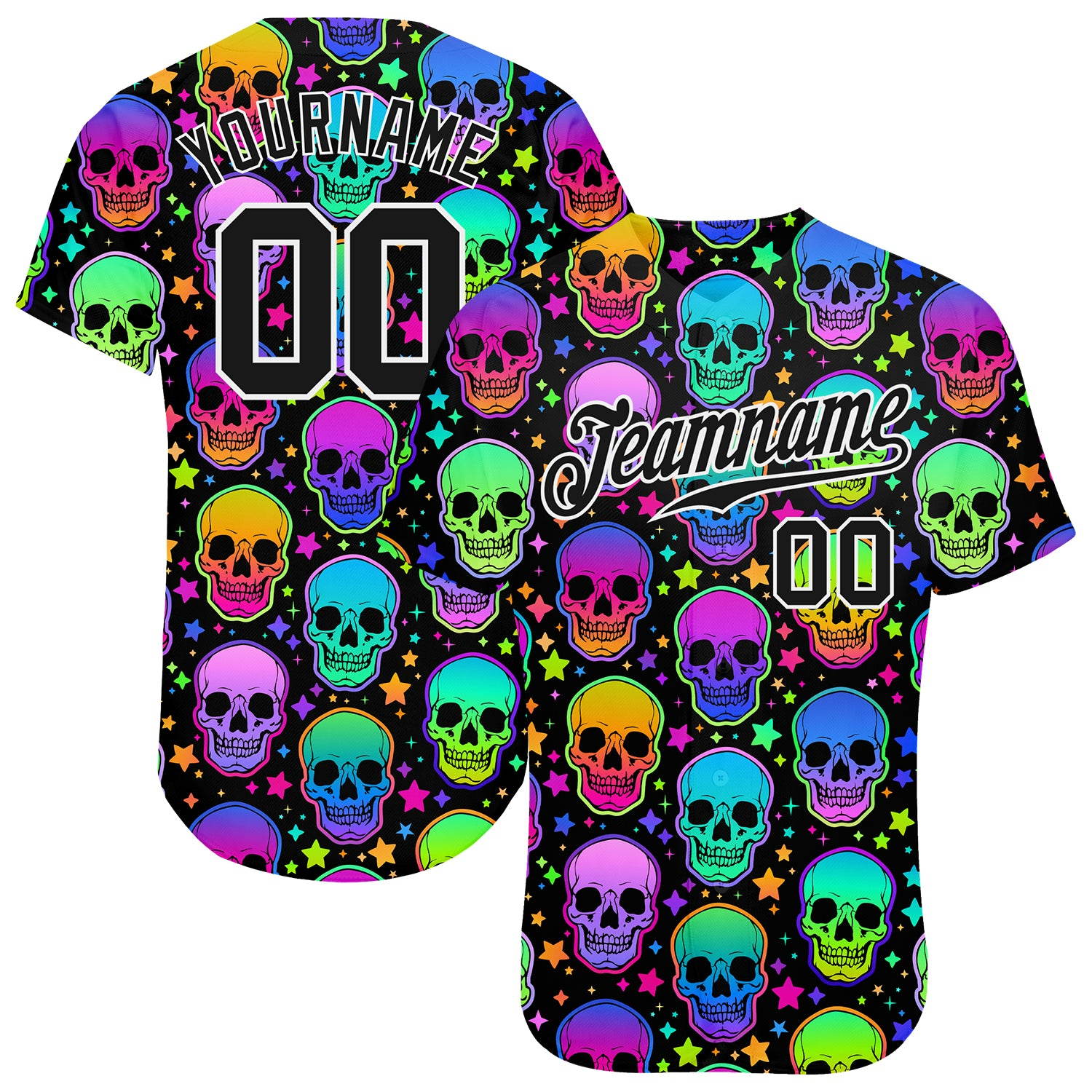 Custom 3D Pattern Bright Multicolored Halloween Skulls Baseball Jersey- JS38