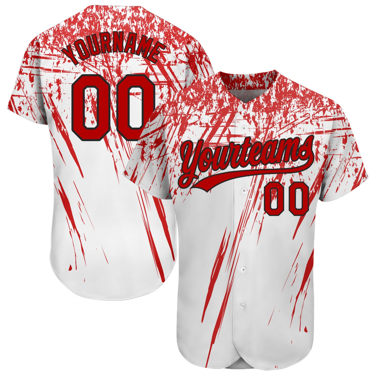 Custom White Red-Black 3D Pattern Design Baseball Jersey- JS39