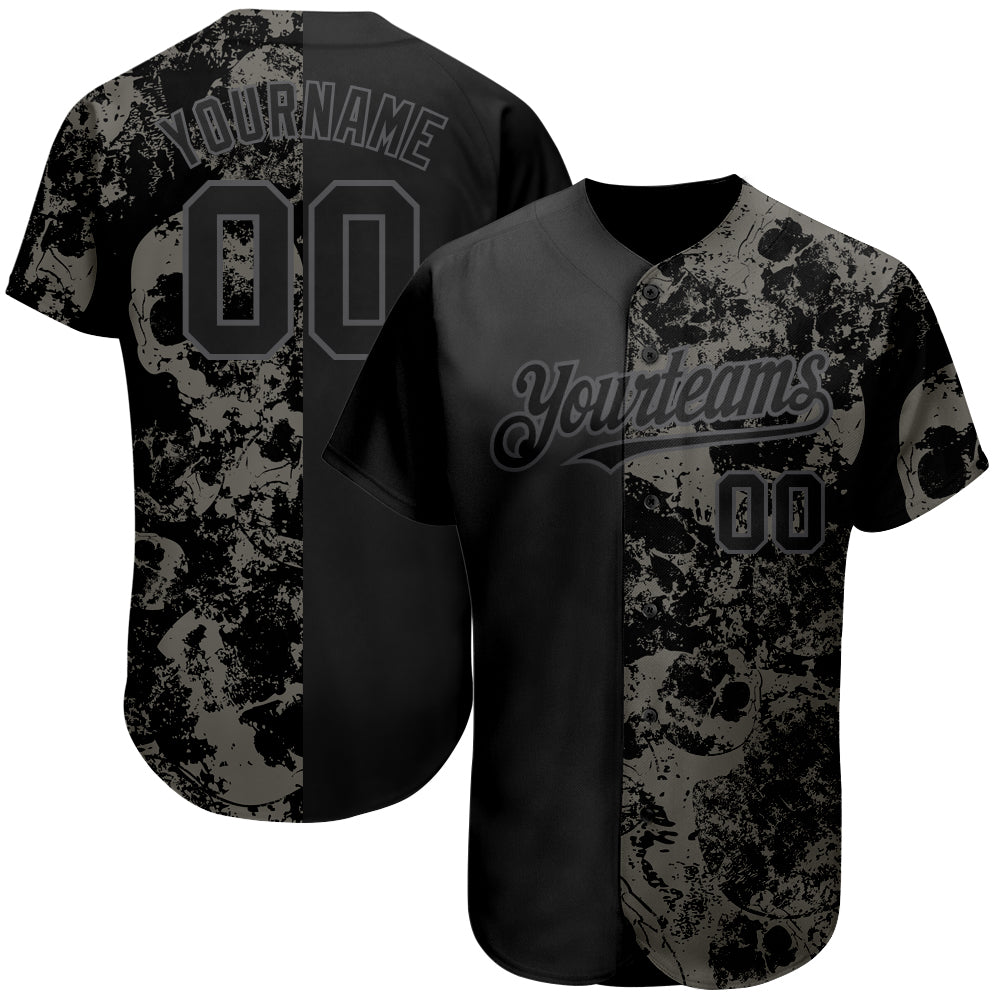 Custom Black Steel Gray 3D Skull Fashion Baseball Jersey- JC43