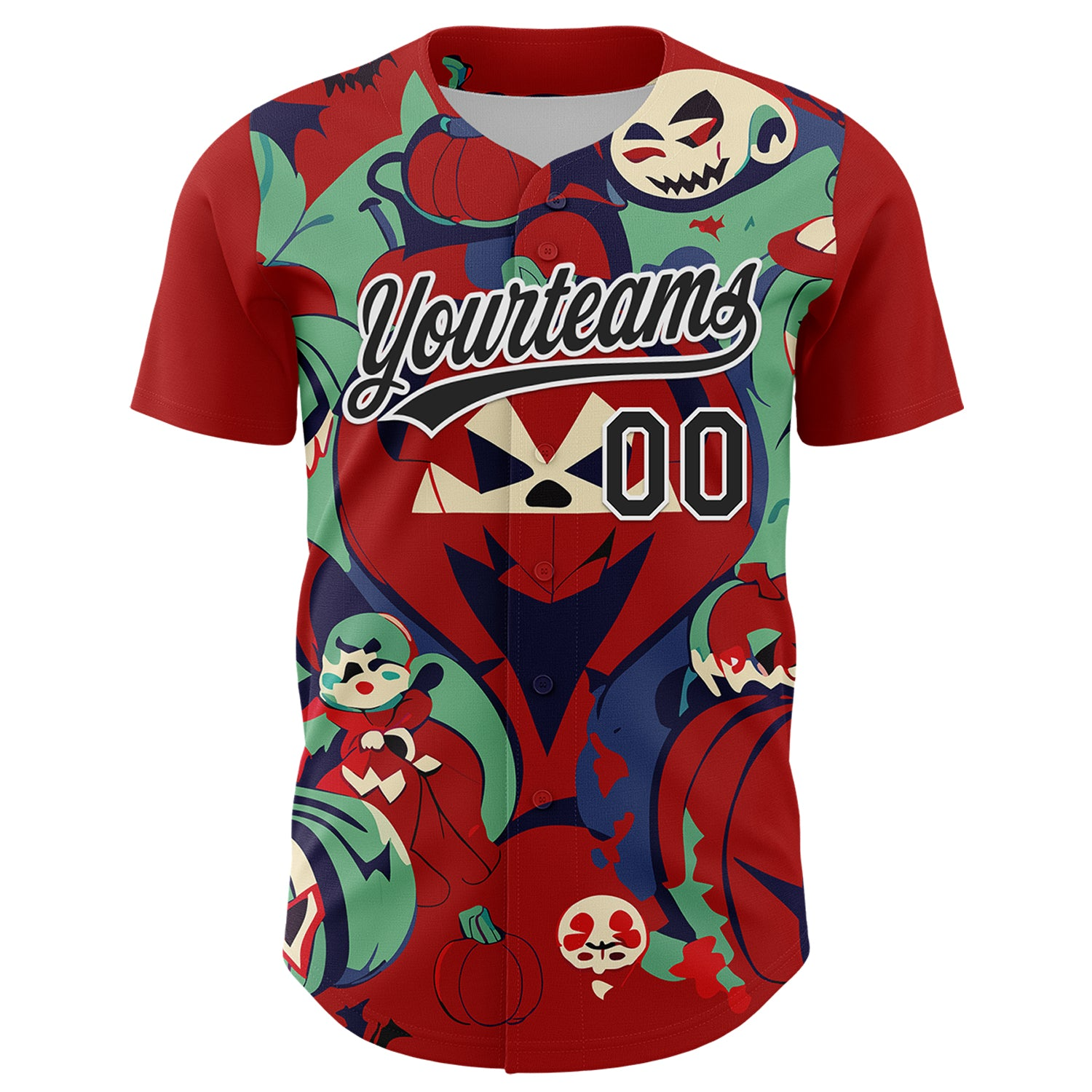 Custom Red Black-White 3D Halloween Authentic Baseball Jersey - JS61