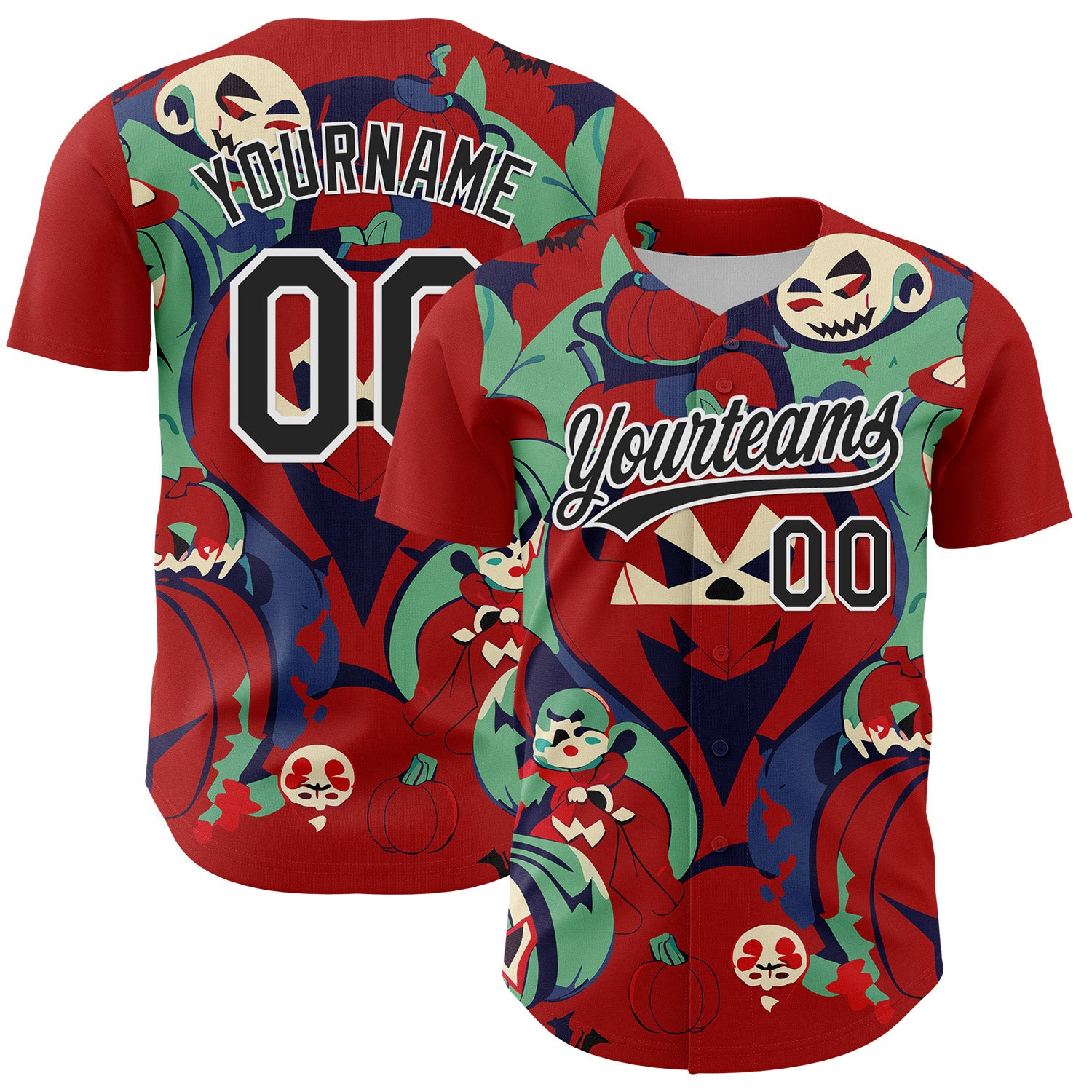 Custom Red Black-White 3D Halloween Authentic Baseball Jersey - JS61