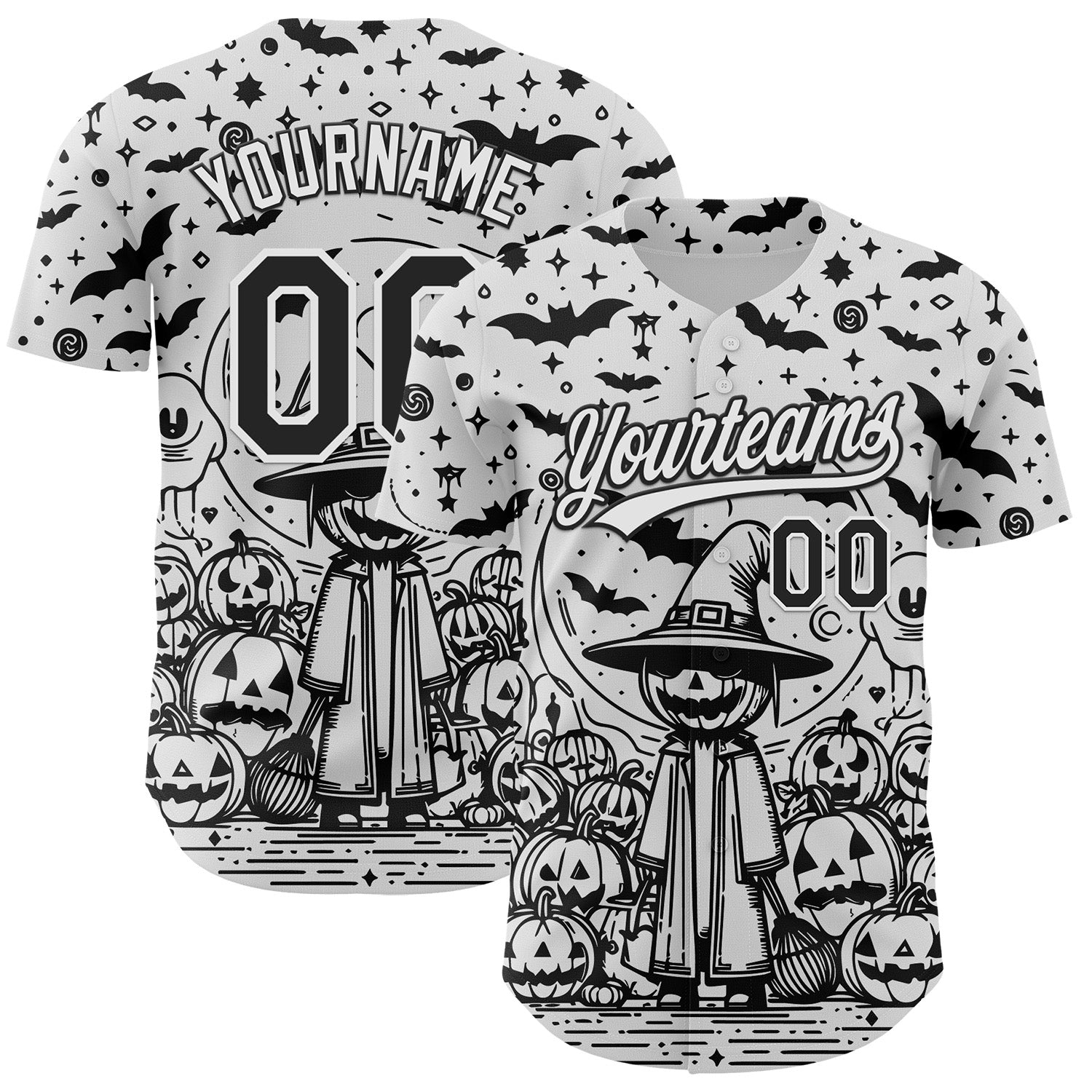Custom White Black 3D Halloween Baseball Jersey