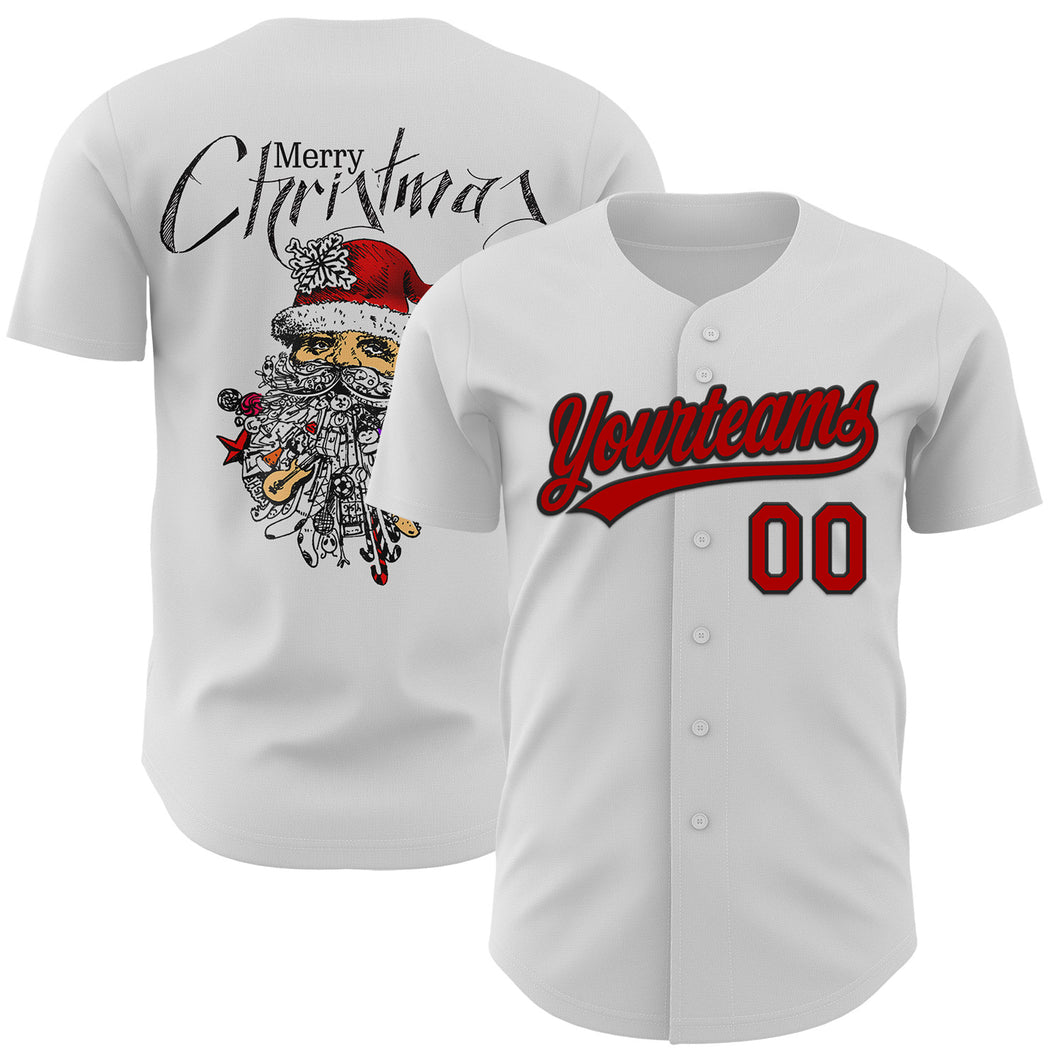 Custom White Red Black 3D Funny Christmas Baseball Jersey - JS78