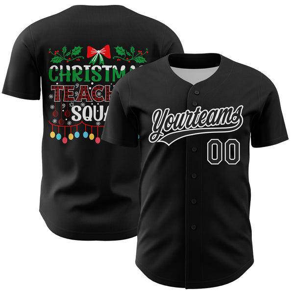 Custom Black Kelly Green Red 3D Funny Christmas Baseball Jersey - JS80