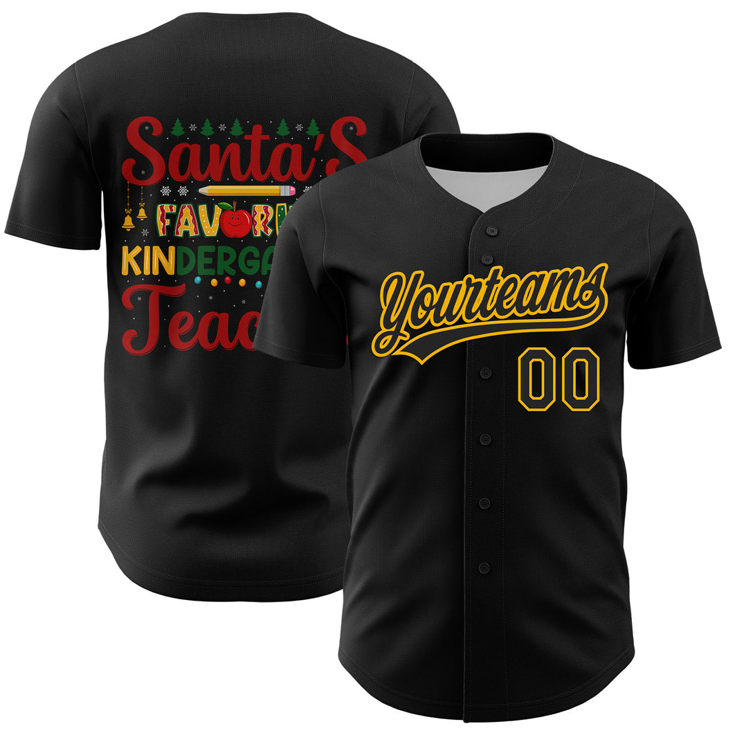 Custom Black Gold Kelly Green Red 3D Funny Christmas Authentic Baseball Jersey - JS79