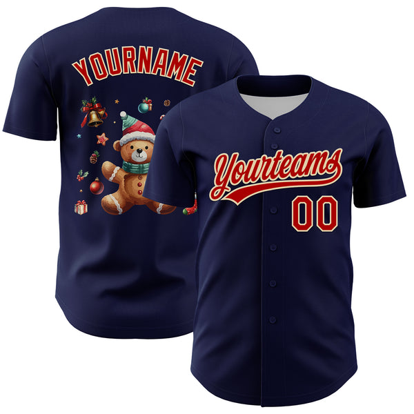 Custom Navy Red Cream 3D Funny Christmas Baseball Jersey - JS81