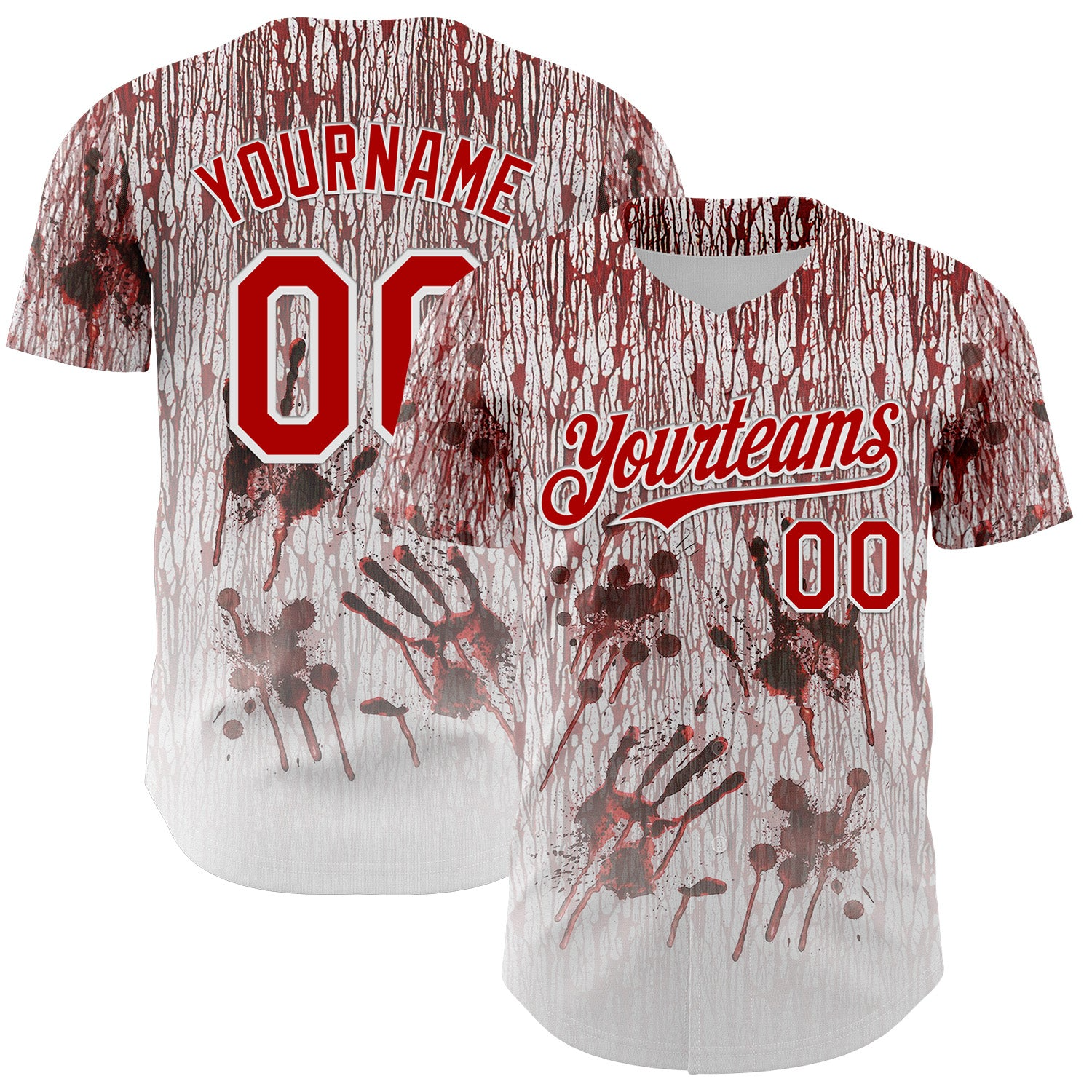 Custom White Red-Black 3D Halloween Creepy Blood Horror Authentic Baseball Jersey - JS67