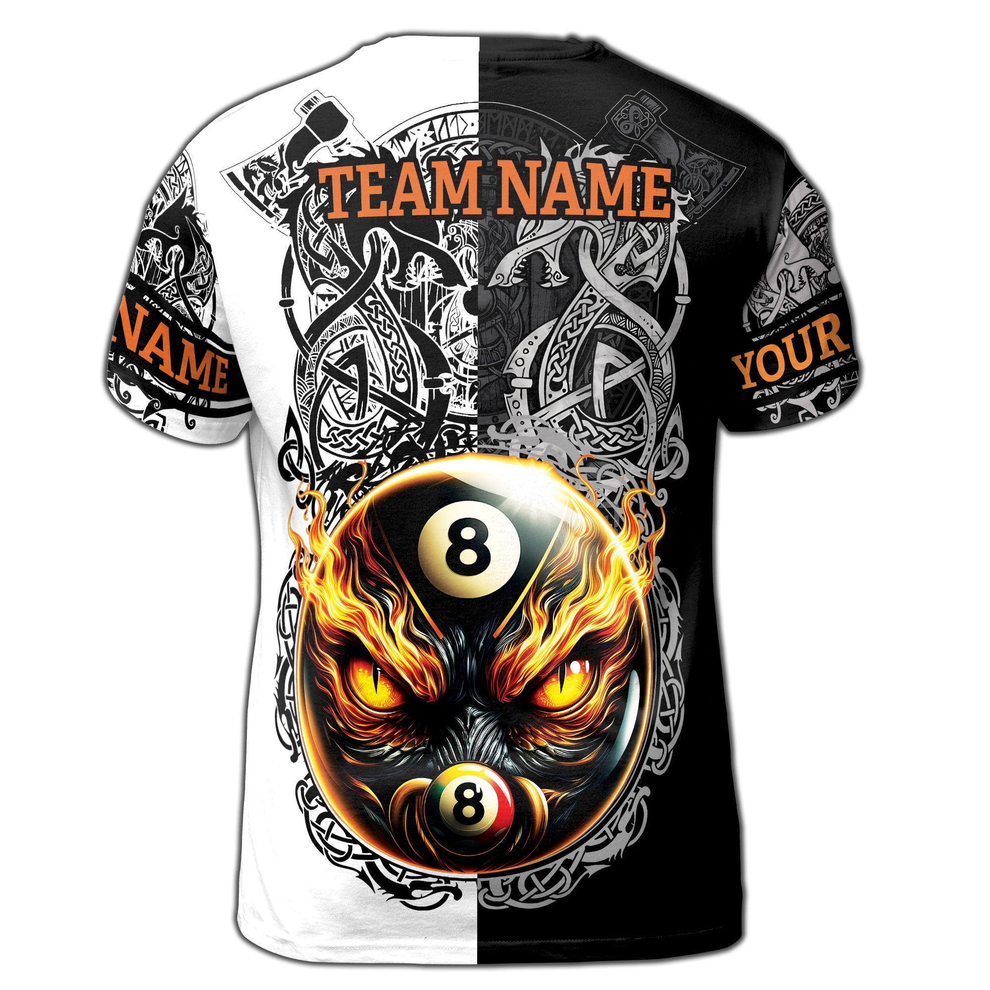 Customized Name Flaming 8-Ball Billiards on Fire T-shirt 3D 3