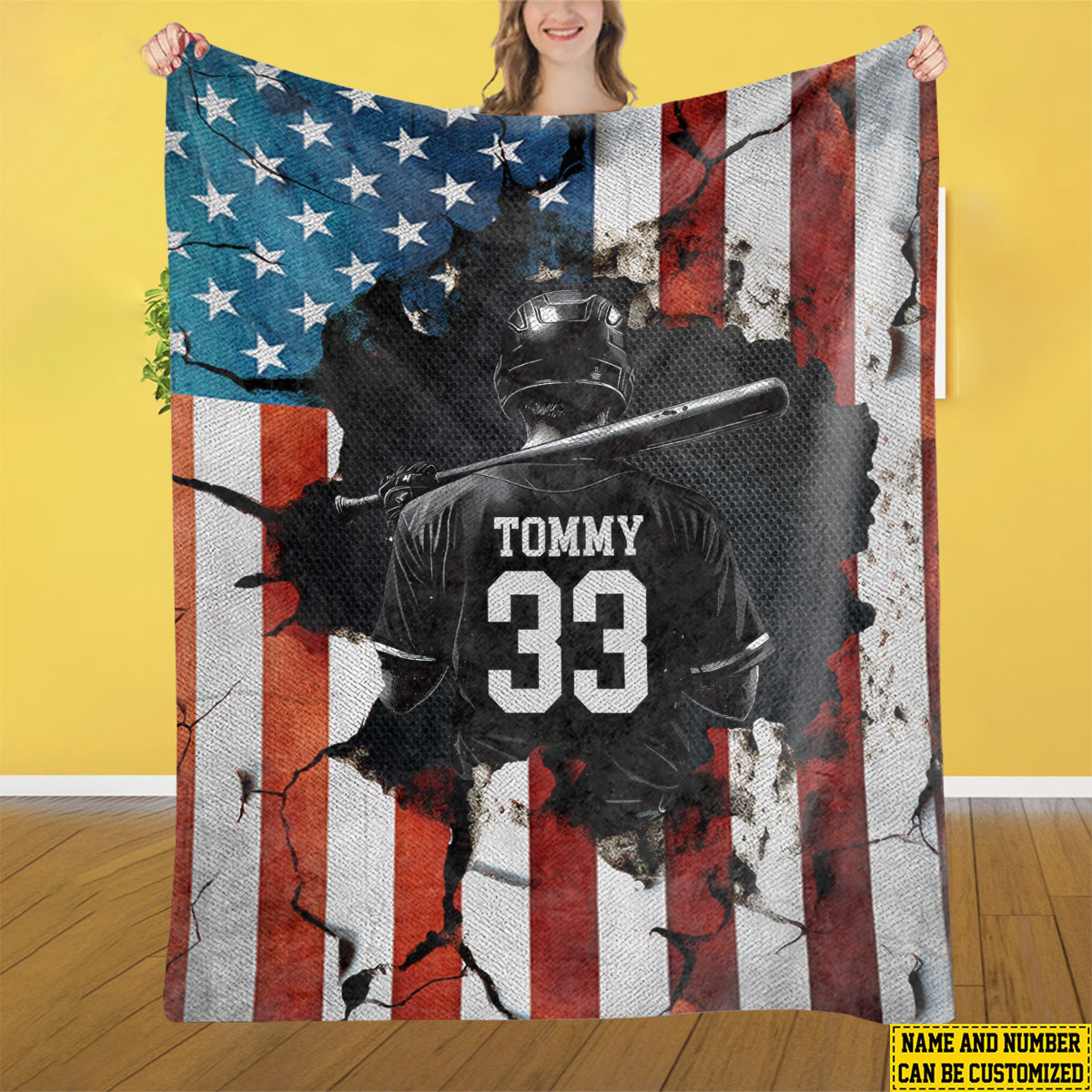 Personalized Baseball Boy American Flag Gift for Baseball Lovers Fleece Blanket - BL03 3
