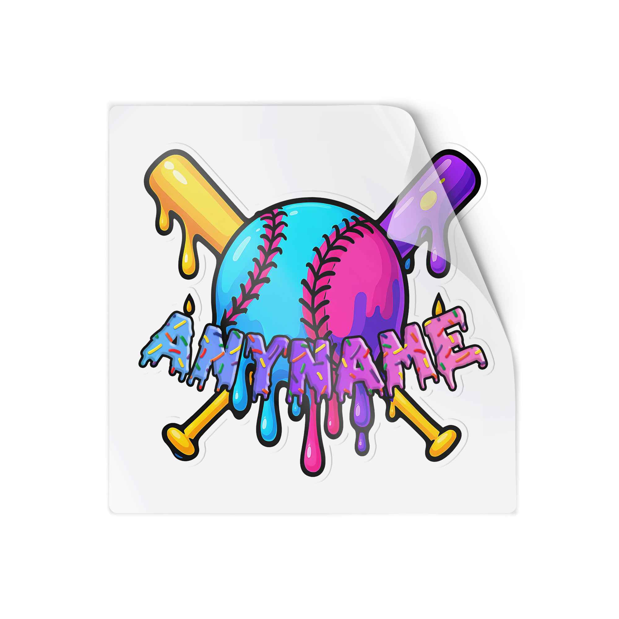 Custom Name Funny Melting Baseball Neon Drip Art Sports Sticker