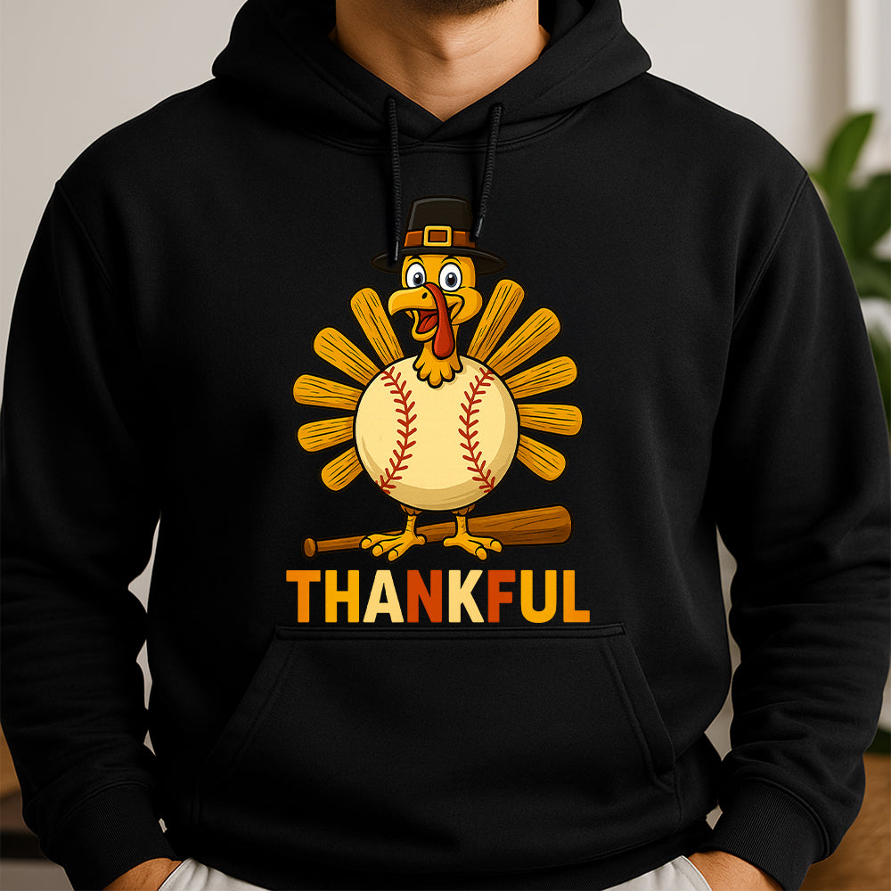 Thanksgiving Turkey Baseball Hoodie – Funny Thankful Fall Sports Fan Gift Hoodie 3