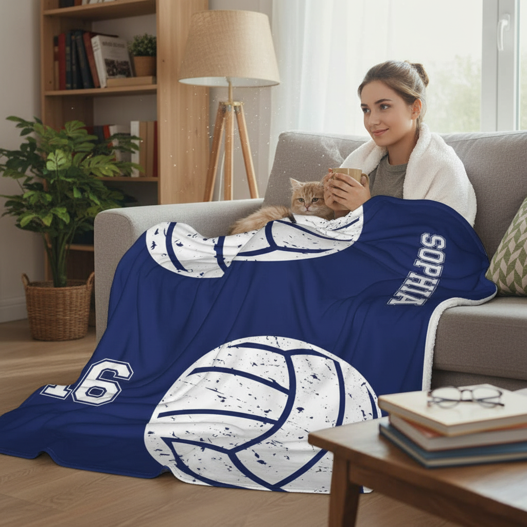 Personalized Volleyball Blanket Custom Name Number Soft Cozy Sherpa Fleece Throw Blanket for Mom Wife Girlfriend Daughter Team Blanket 4