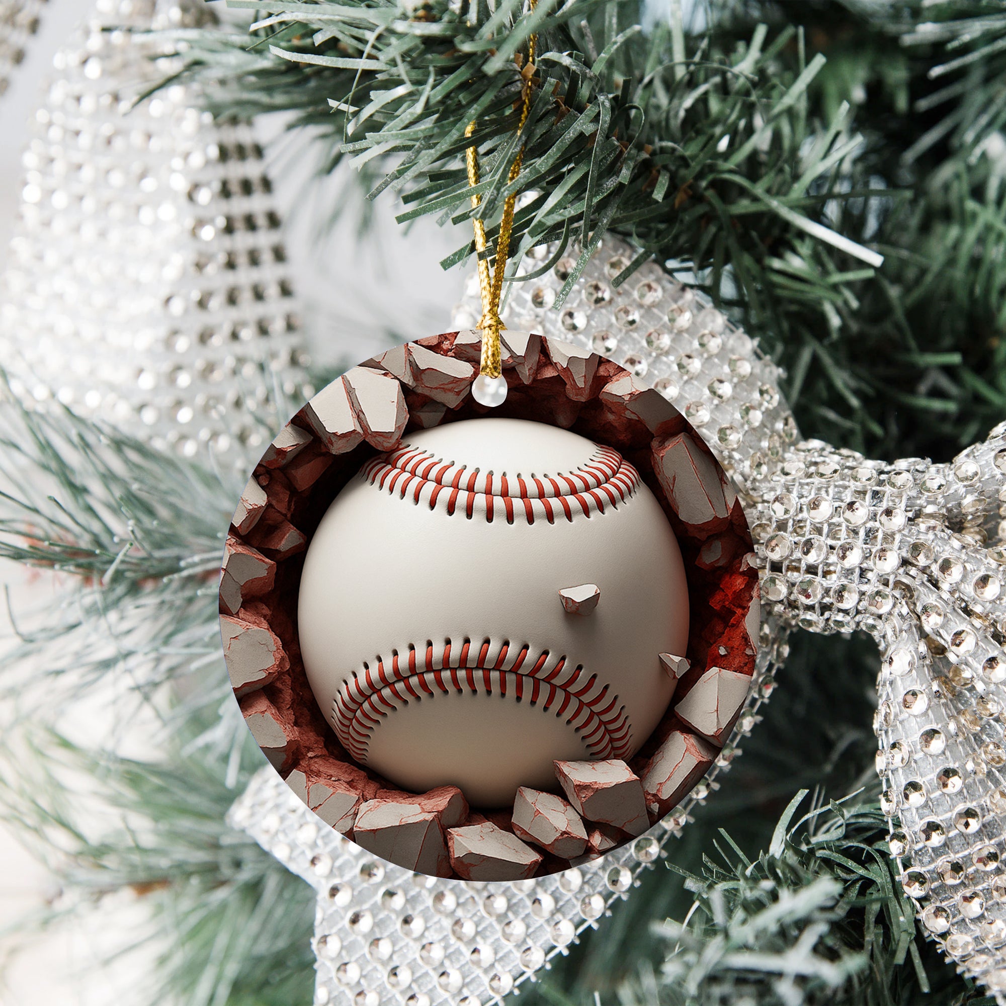 Christmas Tree Xmas Indoor Decor, Sport Gift Exchange Holiday, Baseball Break Through Acrylic Ornament 3