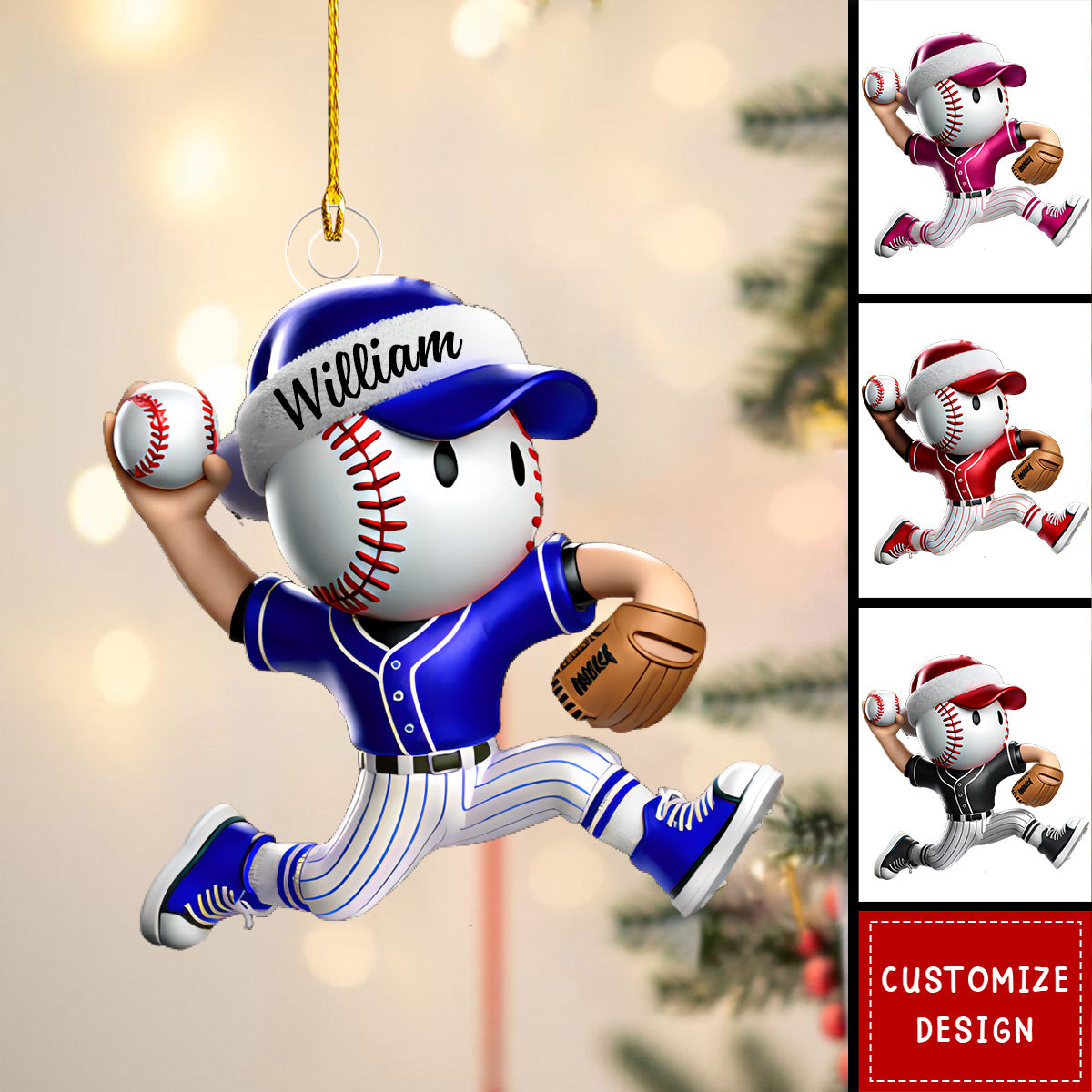 Personalized Baseball Christmas with Santa Hat Gift for Baseball Lover Acrylic Ornament - OR45 3