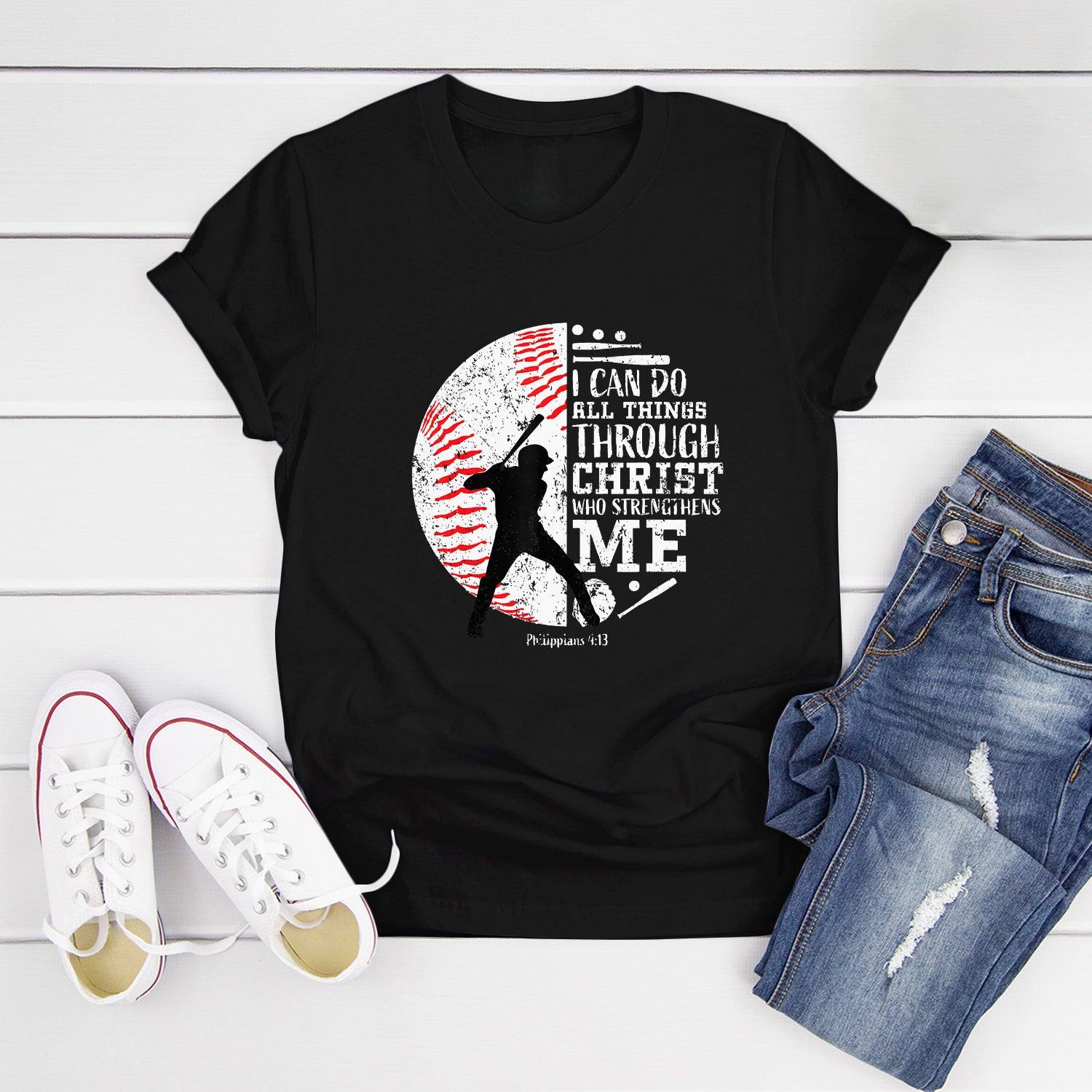 Cool Baseball Player Christian Bible Verse Faith Inspirational Scripture Gift for Men & Boys T-Shirt 3
