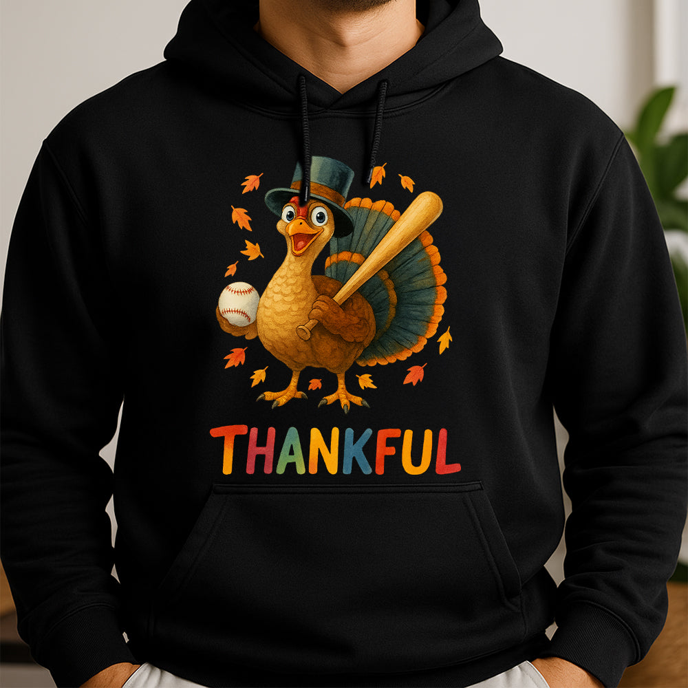Thanksgiving Turkey Baseball Hoodie – Funny Thankful Fall Sports Fan Gift Hoodie 3