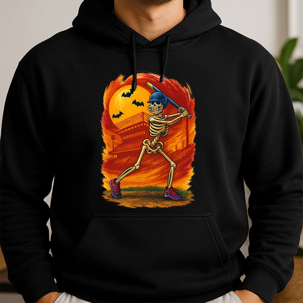 Funny Halloween Baseball Skeleton Plays Baseball, Gift for Baseball Lovers Hoodie 3