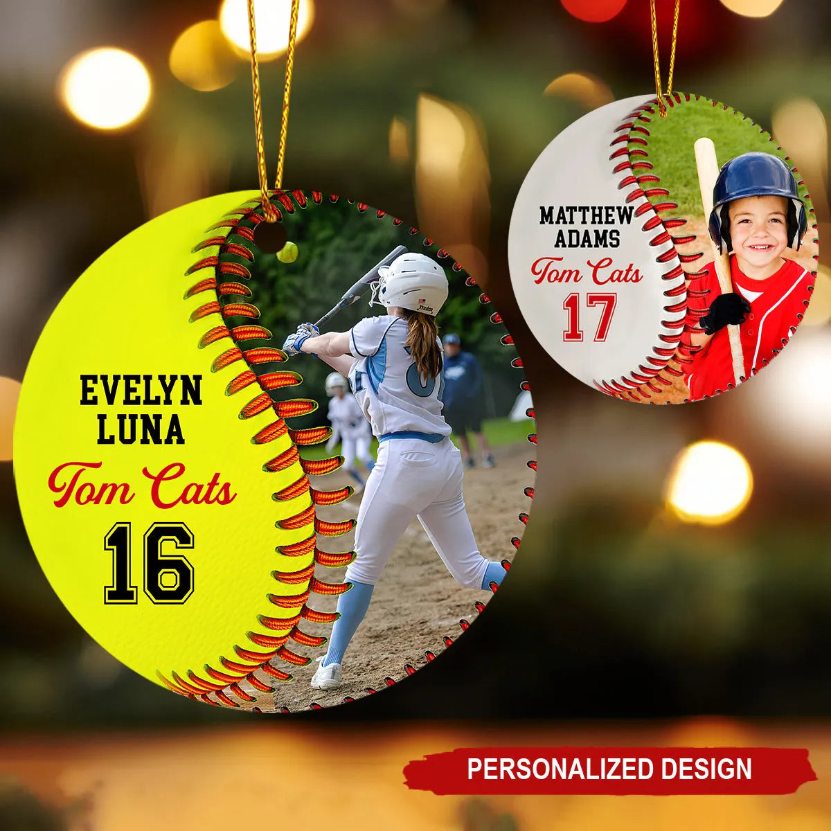 Personalized Baseball, Softball Christmas Acrylic Ornament 3