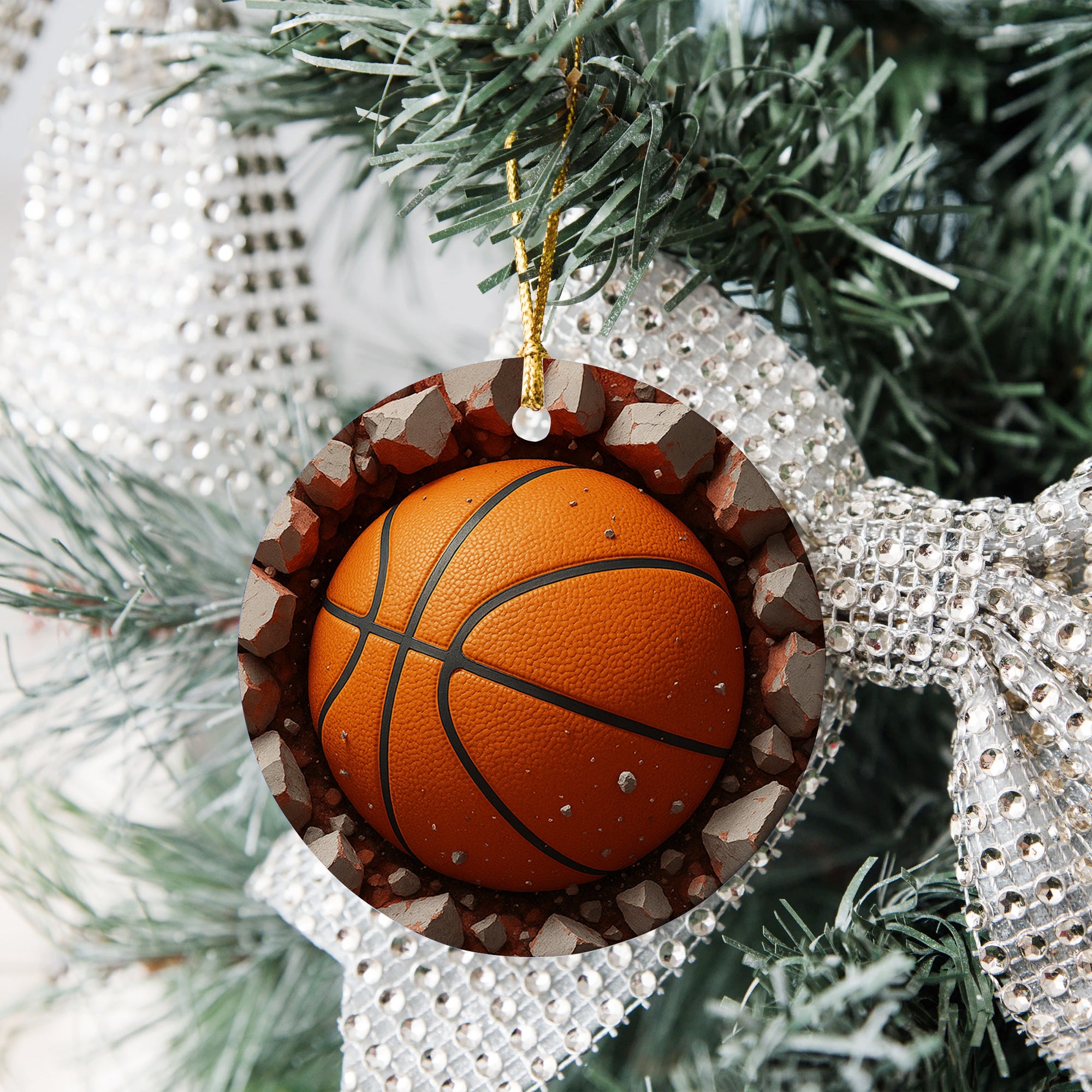 Christmas Tree Xmas Indoor Decor, Sport Gift Exchange Holiday, Basketball Break Through Acrylic Ornament