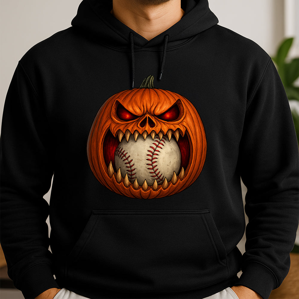 Pumpkin Softball Scary Face Baseball Halloween Hoodie 3