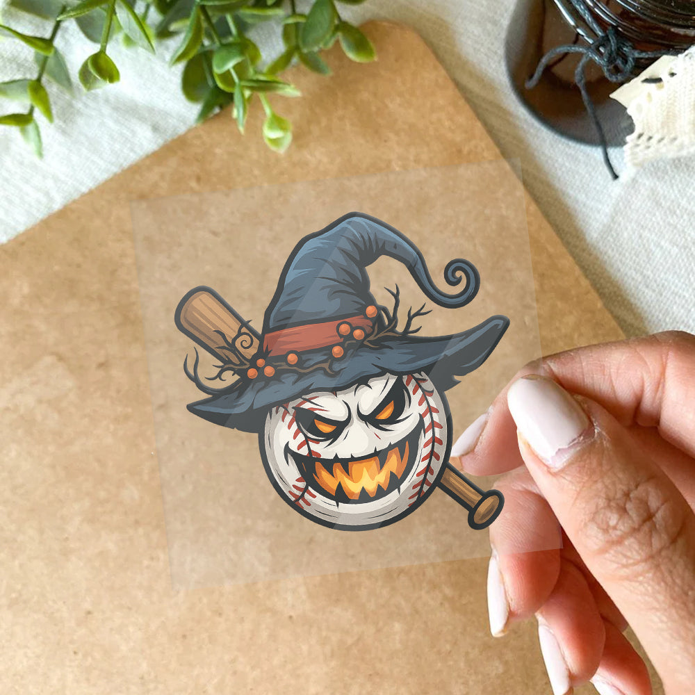 Halloween Baseball Sticker – Scary Pumpkin Face with Witch Hat & Bat, Waterproof Sports Decal for Car, Laptop & Helmet 5