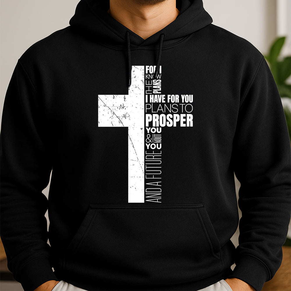 Jeremiah 29:11 V-Neck Hoodie – Christian Bible Verse Cross Faith Apparel, Inspirational Scripture Gift for Youth, Men, Women Hoodie