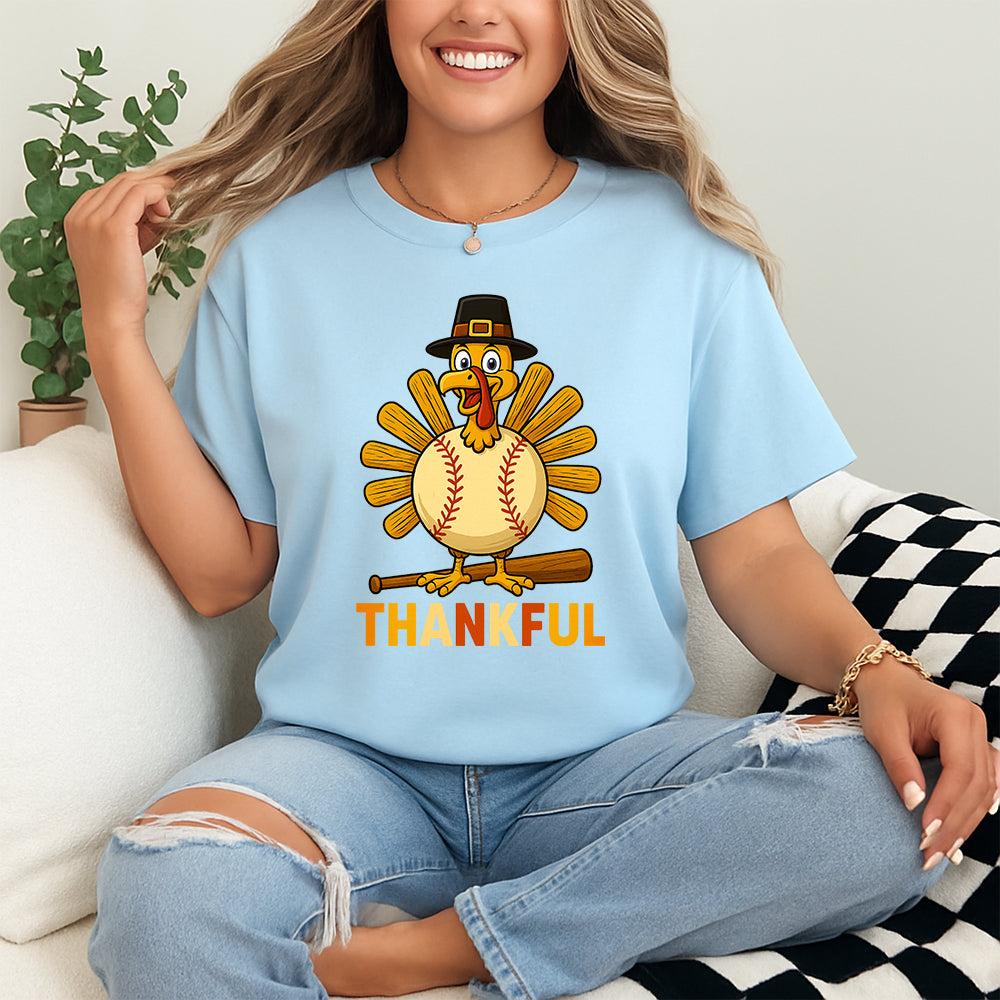 Thanksgiving Turkey Baseball T-Shirt – Funny Thankful Fall Sports Fan Gift T-Shirt 4