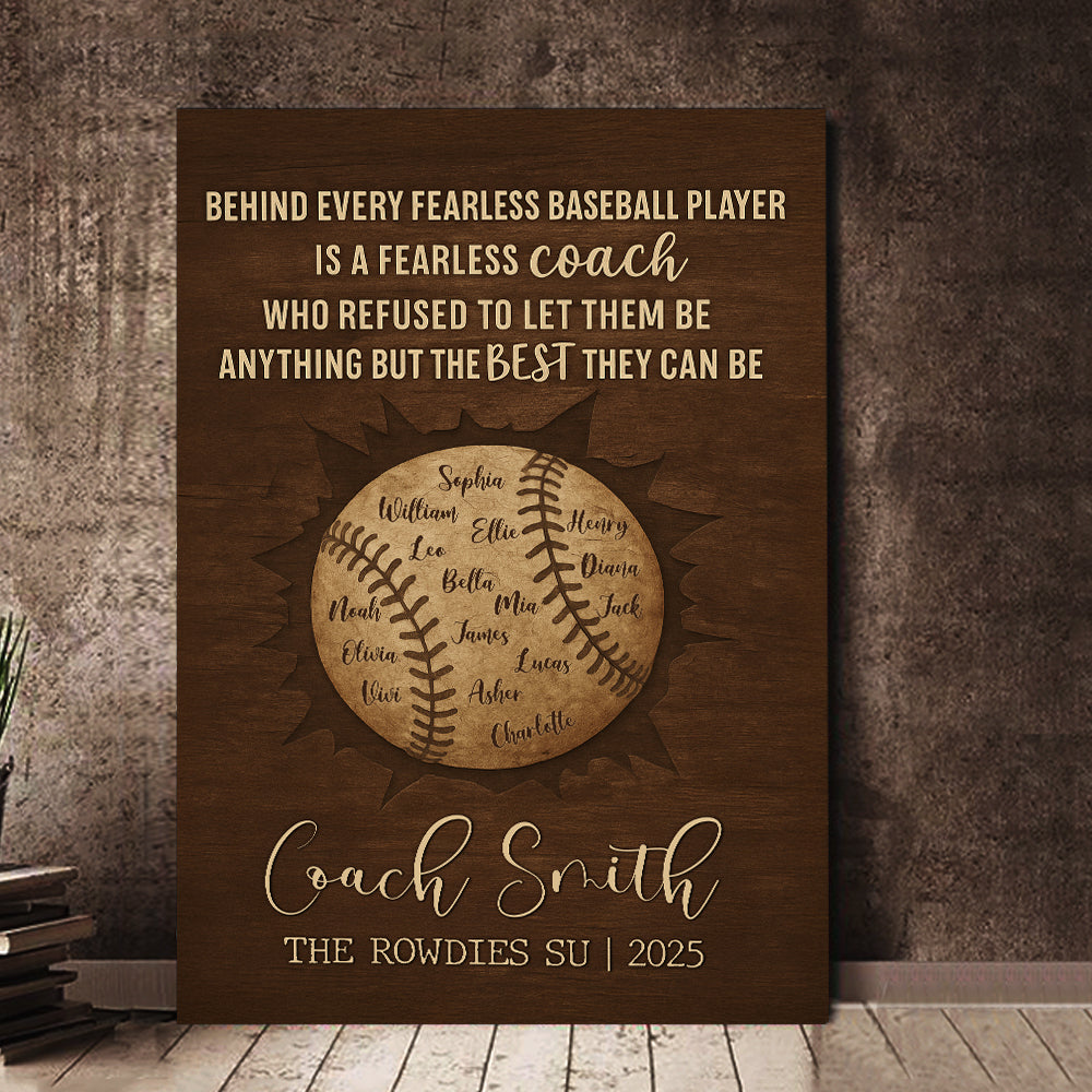 Personalized Baseball Coach Gift – Custom Team Names Thank You Plaque – Rustic Sports Keepsake Wall Art Canvas 6