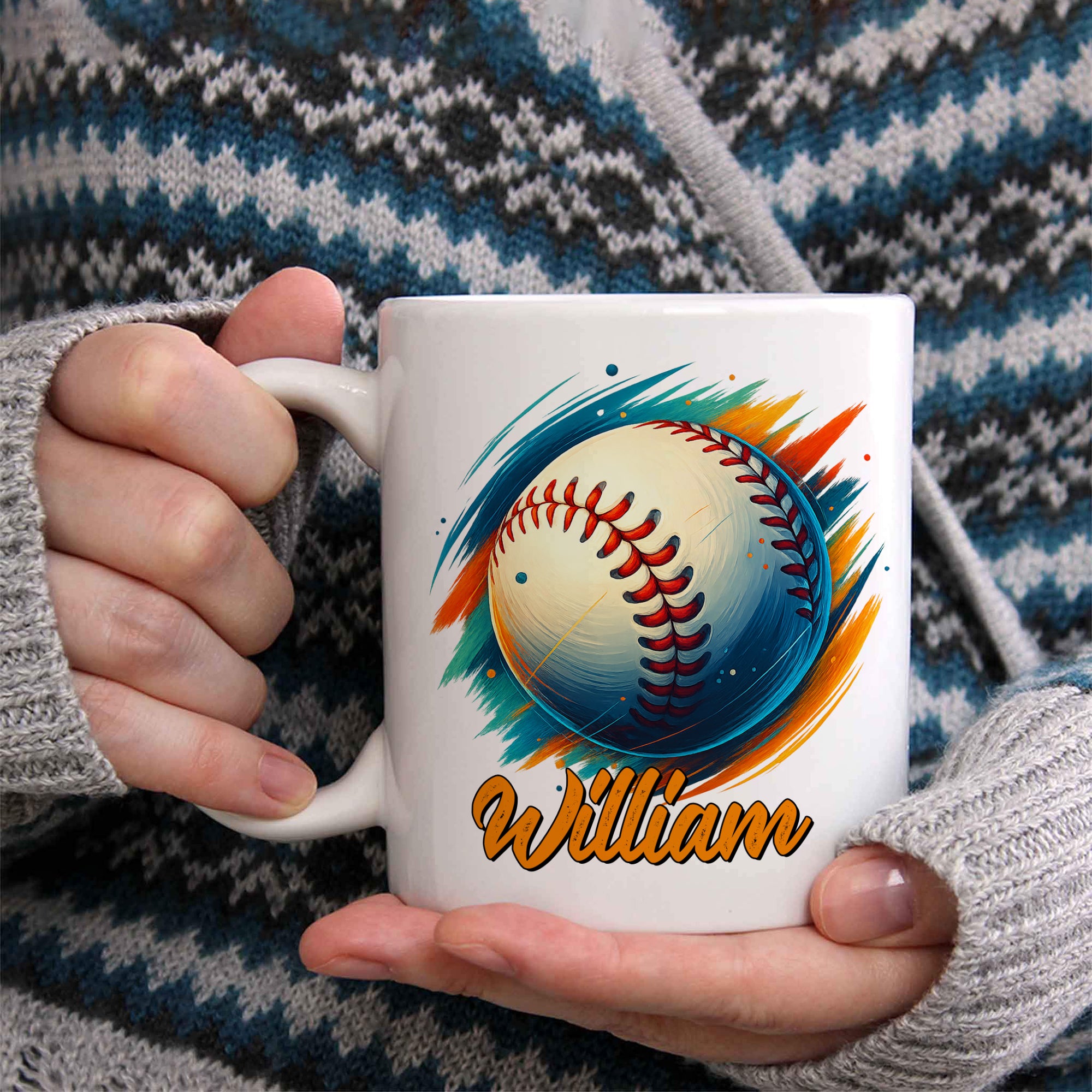 Personalized Baseball Coffee Mug 11oz 15oz, Baseball Sport Team Mug, Customized Baseball Coach Mug, Vibrant Baseball Watercolor Mug 4