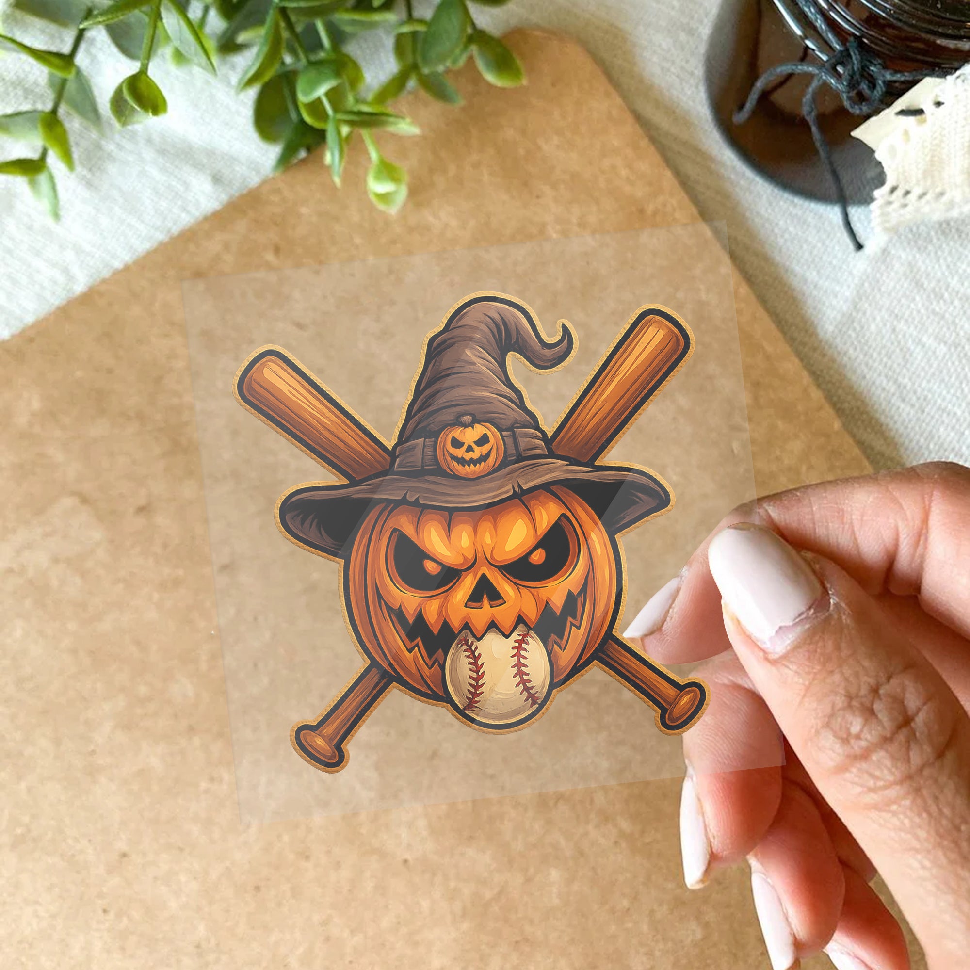 Halloween Pumpkin Baseball Cross Bats Witch Hat Sticker 4