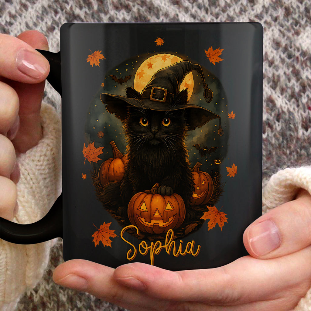 Personalized Black Cat Halloween Pumpkin Coffee Cup – Cute Spooky Fall Gift for Cat Lovers, Autumn Halloween Mug 3