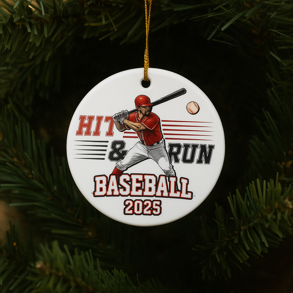 Baseball Player Christmas Ornament 2025, Double-Sided Ceramic Christmas Tree Decoration, Gifts for Boys Men Lovers Ornament