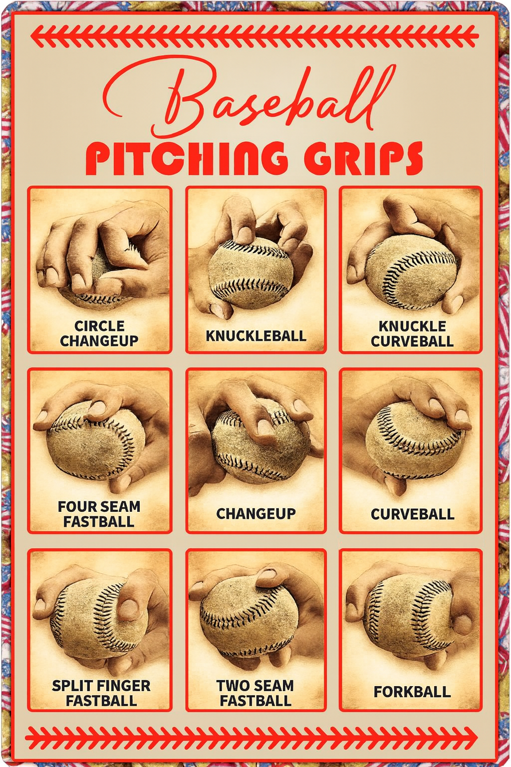 Boys Baseball Gifts Baseball Pitching Grips Wall Art Boys Room Decoration Gift for Baseball Enthusiasts Metal Sign 4