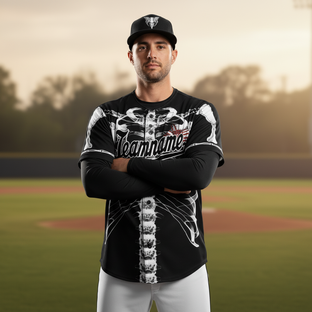 Custom Baseball Rib Cage Skeleton Skull Spine Jersey