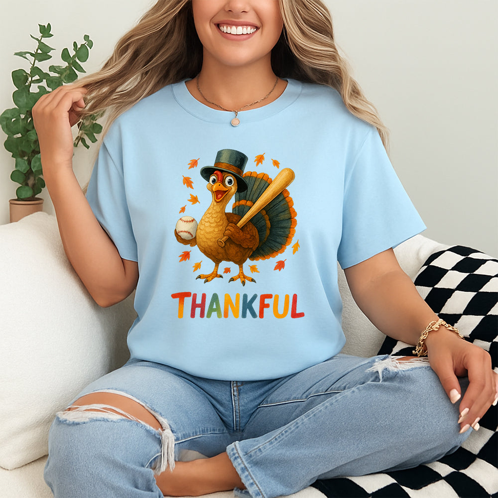 Thanksgiving Turkey Baseball T-Shirt – Funny Thankful Fall Sports Fan Gift T-Shirt 5