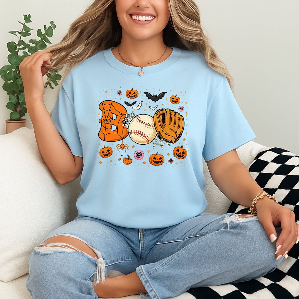 Boo Baseball Halloween Player Catcher Pitcher Spooky T-Shirt 5