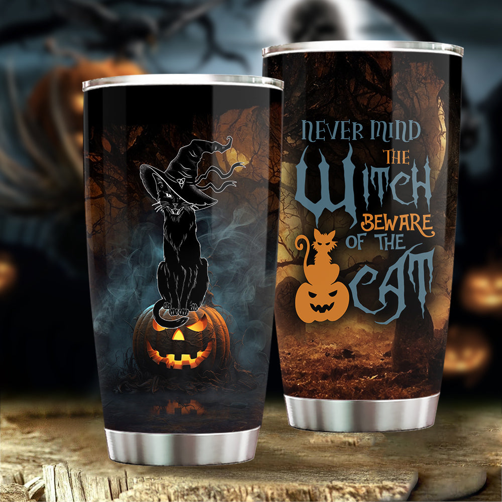 Cool Halloween Cat Never Mind The Witch Beware Of The Cat Stainless Steel Gift For Cat Lovers Cat Owners Tumbler 20oz - TU03