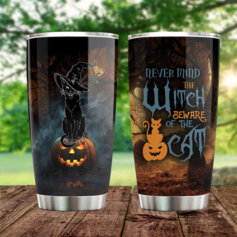 Cool Halloween Cat Never Mind The Witch Beware Of The Cat Stainless Steel Gift For Cat Lovers Cat Owners Tumbler 20oz - TU03
