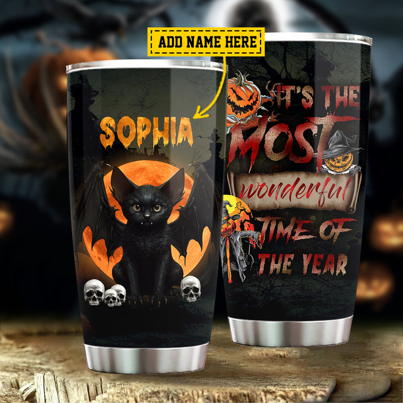 Personalized Halloween Cat It's The Most Wonderful Time Of The Year Stainless Steel Gift For Cat Lovers Cat Owners Tumbler 20oz - TU02
